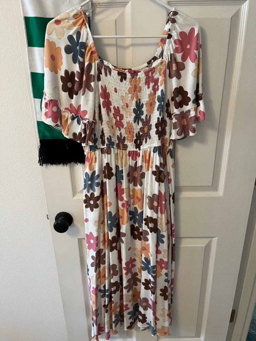 Hayden Floral Smocked Dress in Cream, Pink, Brown, Mustard